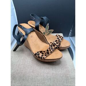 BioStep Wedges Leopard Print Pony Hair with Black Leather Strap Size 6